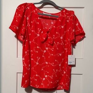 LC Lauren Conrad Red Floral Blouse